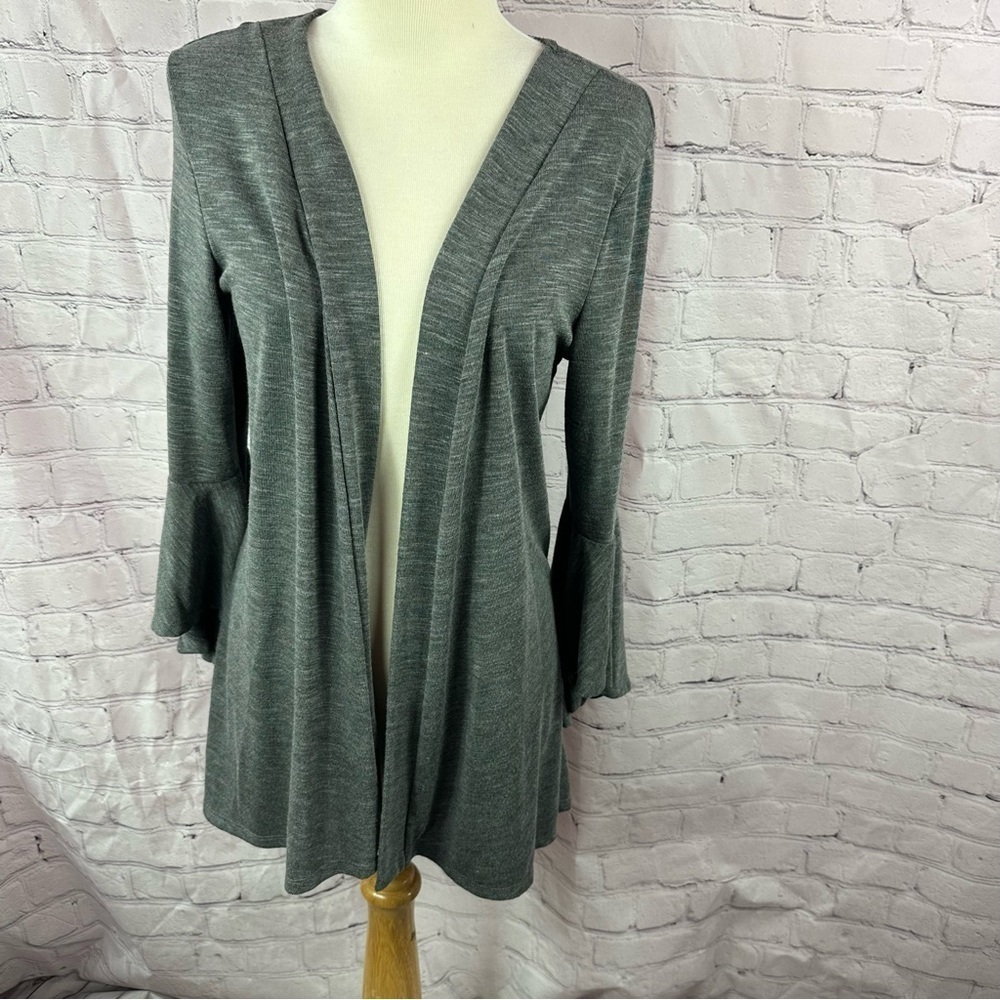 lauren conrad grey cardigan open front sweater duster sz large bell sleeve